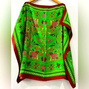 Tory Burch Logo Floral Print Silk Short Caftan Top